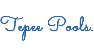 Hellie's Tepee Pools logo in blue